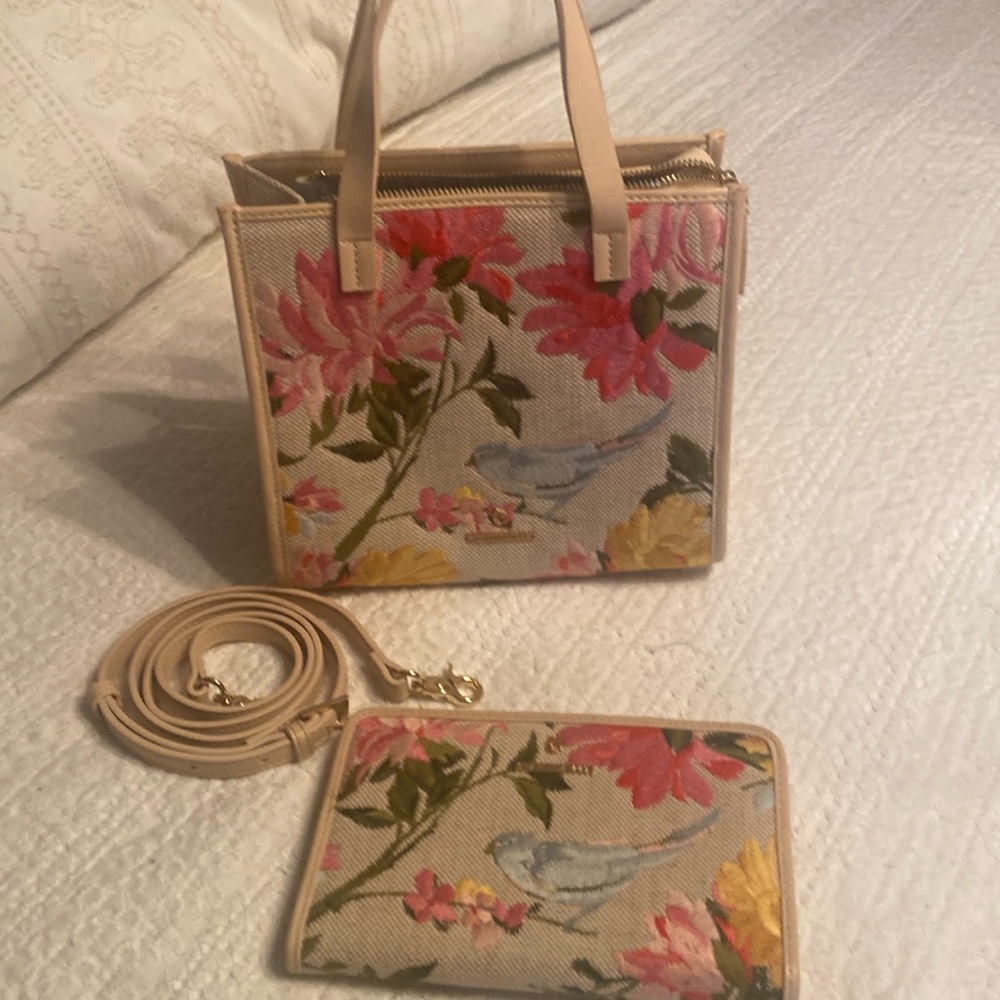 Spartina Babbie’s Store satchel/crossbody and matching snap wallet embroidered